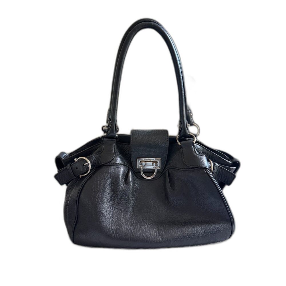 Salvatore Ferragamo Marisa Gancini Satchel Shoulder Bag Black Leather Italy